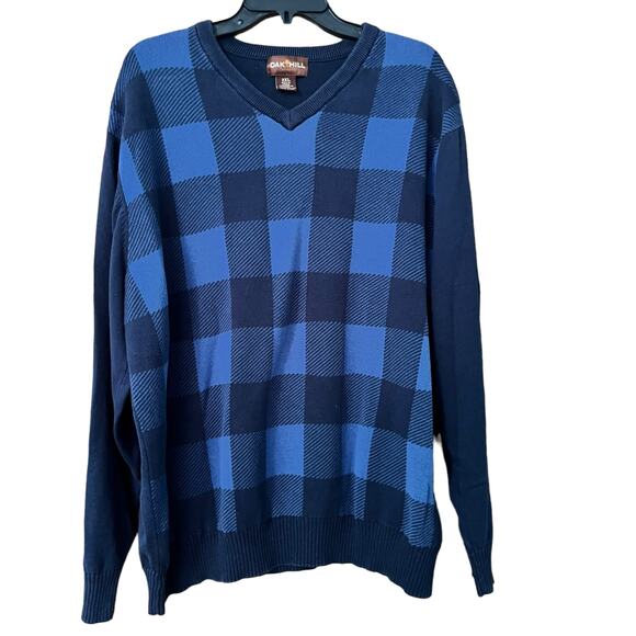 Oak Hill Men’s Pullover Sweater 2XL Cotton Vee Neck Plaid Academia Office - Picture 1 of 5